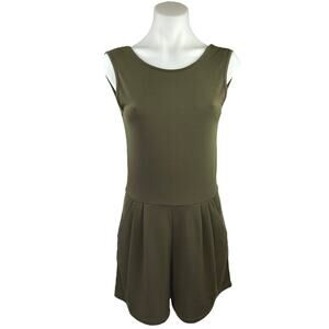 Melville Green Sleeveless Pleated Open Back Stretch Romper Shorts Jumpsuit Sz S